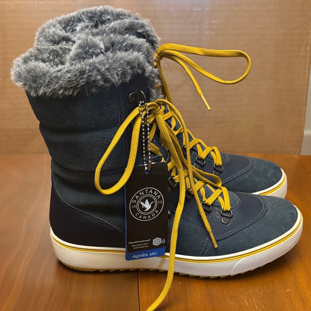 Santana Canada Navy Boots with Mustard Laces